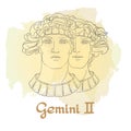 Hand drawn line art of decorative zodiac sign Gemini. Royalty Free Stock Photo