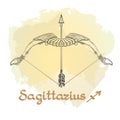 Hand drawn line art of decorative zodiac sign Sagittarius. Royalty Free Stock Photo