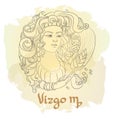 Hand drawn line art of decorative zodiac sign Virgo. Royalty Free Stock Photo