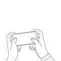 Hand drawn line art design people playing game mobile Royalty Free Stock Photo