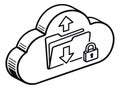 Hand drawn line art illustration of cloud storage depicting data transfer and security for computing Royalty Free Stock Photo