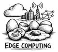 Hand drawn line art illustration of edge computing concept depicting cloud data and network elements for modern Royalty Free Stock Photo
