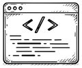 Hand drawn line art illustration of a web browser window depicting code symbols for web development Royalty Free Stock Photo