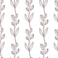 Hand drawn line art leaf seamless pattern. Retro style botanical background. Hand drawn floral wallpaper Royalty Free Stock Photo