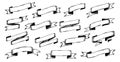 Hand drawn line art ribbon banner set featuring various empty scroll shapes for design elements and decorations Royalty Free Stock Photo
