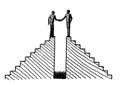 Sketch Of Two Men Shaking Hands Atop Staircases