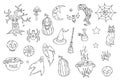 Hand drawn line art sute Halloween illustrations set on white background