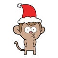 hand drawn line drawing of a hooting monkey wearing santa hat