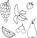 Hand drawn line set of fruits vector illustration design elements for grocery strawberry pear sketch banana vector food