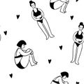 hand drawn line women in underwear body seamless pattern. Vector illustration isolated. doodle girl. Women s intimate