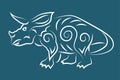 Hand drawn linear tribal art with triceratops Royalty Free Stock Photo
