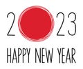 Hand drawn lineart Happy New Year 2023 lettering with red circle