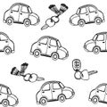 Hand drawn lined cars and keyes pattern