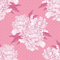 Hand drawn linen peony flower, vector seamless pattern, vintage illustration Royalty Free Stock Photo