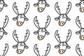 Hand drawn lines cartoon deer. Doodle seamless pattern for kids isolated on white background. For your fabric, textile design,