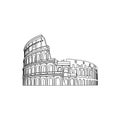 Hand drawn lines of the Colosseum on a white background. Italy, Rome. Famous landmark. Symbol of tourism. Stock vector