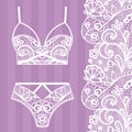 Hand drawn lingerie. Panty and bra set.