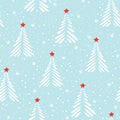 Hand drawn linocut abstract Christmas trees, snow, stars vector seamless pattern background. Winter Holiday Scandinavian