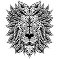 Hand drawn of lion head in zentangle style Royalty Free Stock Photo