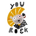 Hand drawn lion in punk rock style. Childish poster. Cute illustration for kids.
