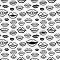 Hand drawn lips seamless pattern. Lips mouths of different people funny vector template.