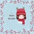 Hand drawn little girl with winter background. Christmas and New Royalty Free Stock Photo