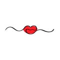 Hand drawn logo lips in black lines with red illustration