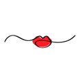 Hand drawn logo lips in black lines with red illustration