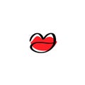 Hand drawn logo lips in black lines with red illustration