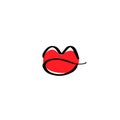 Hand drawn logo lips in black lines with red illustration