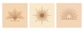 Hand drawn logo of Sun, sunburst, light rays in line art. Bohemian symbol bursting sun rays. Magic vintage talisman collection, Royalty Free Stock Photo