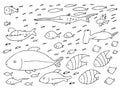 Hand Drawn Logo Template or Doodle Fishes Isolated