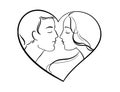 Hand-drawn logo, young couple. Two people in love. Heart-shaped frame. Royalty Free Stock Photo