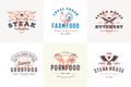 Hand drawn logos and labels farm animals with modern vintage typography hand drawn style set vector illustration Royalty Free Stock Photo