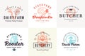 Hand drawn logos and labels farm animals with modern vintage typography hand drawn style set vector illustration Royalty Free Stock Photo