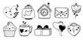 Hand drawn love elements hand-drawn icons with hearts, letter, coffee, gift, castle, cupcake, balloons