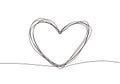 Hand drawn love heart symbol continuous one line drawing. Vector minimalism black and white colors