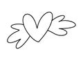 Hand drawn love heart with wings vector logo line illustration. Black outline. Element Monoline for Valentine Day banner Royalty Free Stock Photo