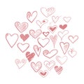 Hand sketched vector hearts collection doodle set. web site elements. children doodling. hand free sketch.