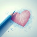 Hand drawn love symbol with colored pencils Soft focused selective focus