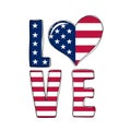 Hand drawn love text with heart in american flag colors. Symbol 4th of July. Happy Independence Day Royalty Free Stock Photo