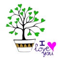 hand-drawn love tree. Red hearts instead of leaves. Decoration for bags, tunics, dresses, postcards and declarations of love. Royalty Free Stock Photo