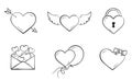 Hand drawn love and valentines set. love, heart, padlock and envelope symbols. elements for valentine`s day design Royalty Free Stock Photo