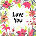 Hand drawn Love you typography lettering poster, card, illustration for mother`s day, valentine`s day Royalty Free Stock Photo