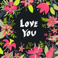 Hand drawn Love you typography lettering poster, card, illustration for mother`s day, valentine`s day Royalty Free Stock Photo
