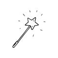 Hand Drawn magic wand doodle. Sketch style icon. Decoration elem Royalty Free Stock Photo
