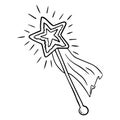 Hand Drawn magic wand doodle. Sketch style icon. Decoration element. Perfect for invitations, fabric, textile, linens Royalty Free Stock Photo