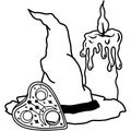 Hand drawn magical composition of a candle, a ouija board and a witch's hat Royalty Free Stock Photo
