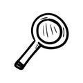 Hand drawn magnifier doodle icon. Hand drawn black sketch. Sign symbol. Decoration element. White background. Isolated. Flat Royalty Free Stock Photo