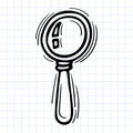 Hand drawn magnifying glass icon on checkered background. Office supplies doodle Royalty Free Stock Photo